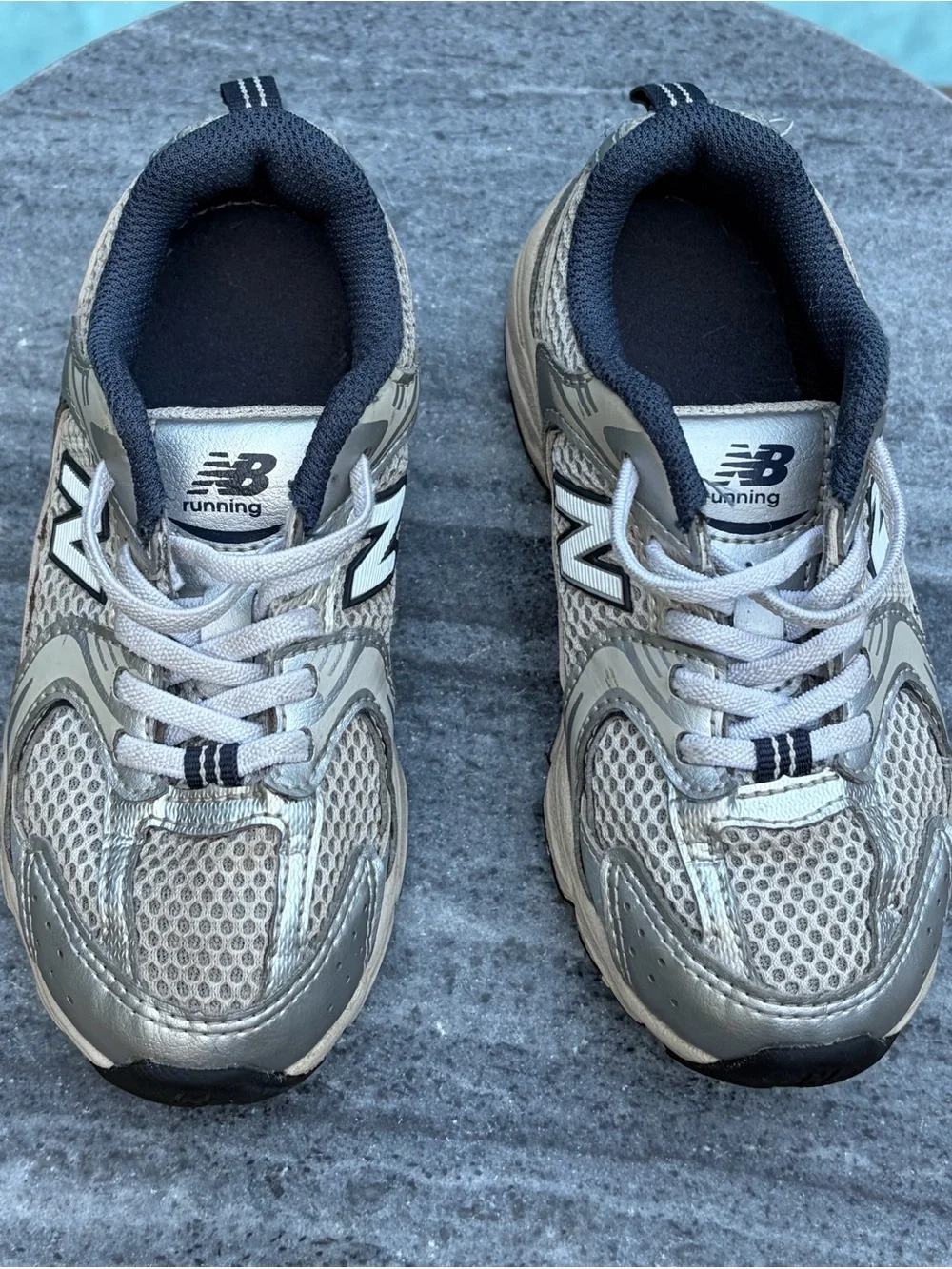 New Balance Kids Silver and Navy Trail Sneakers